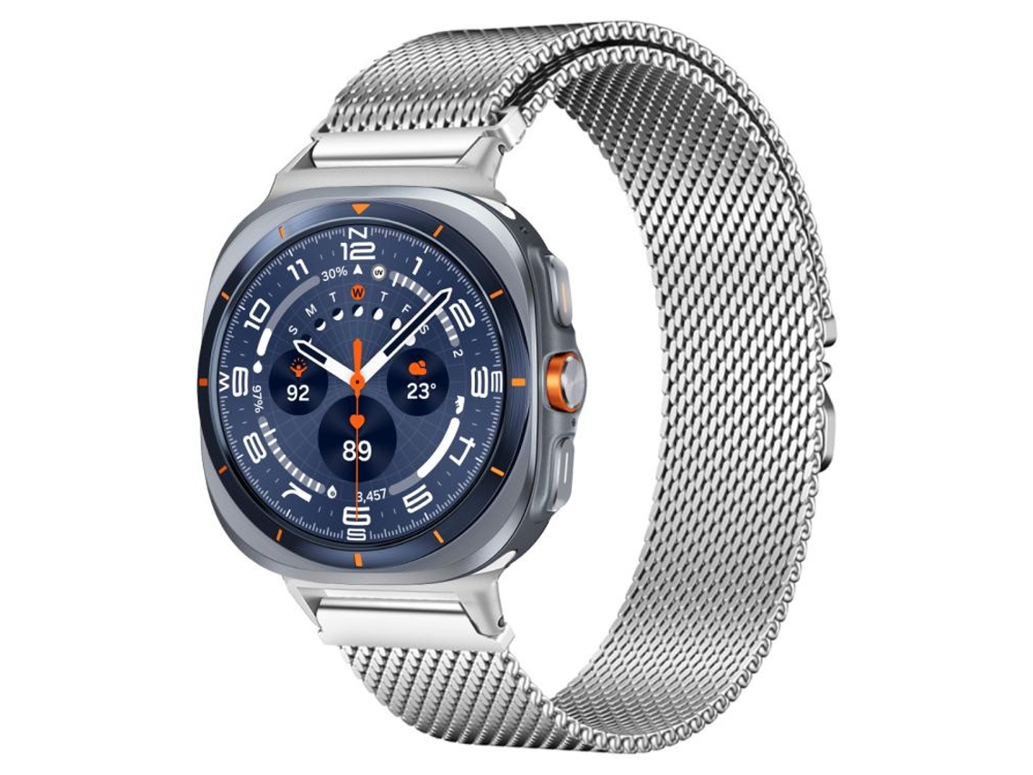 Bracelete para Samsung Galaxy Watch Ultra aço Inoxidável com Fivela de Paraquedas Milanês Prata XIAOMOYU (47mm)