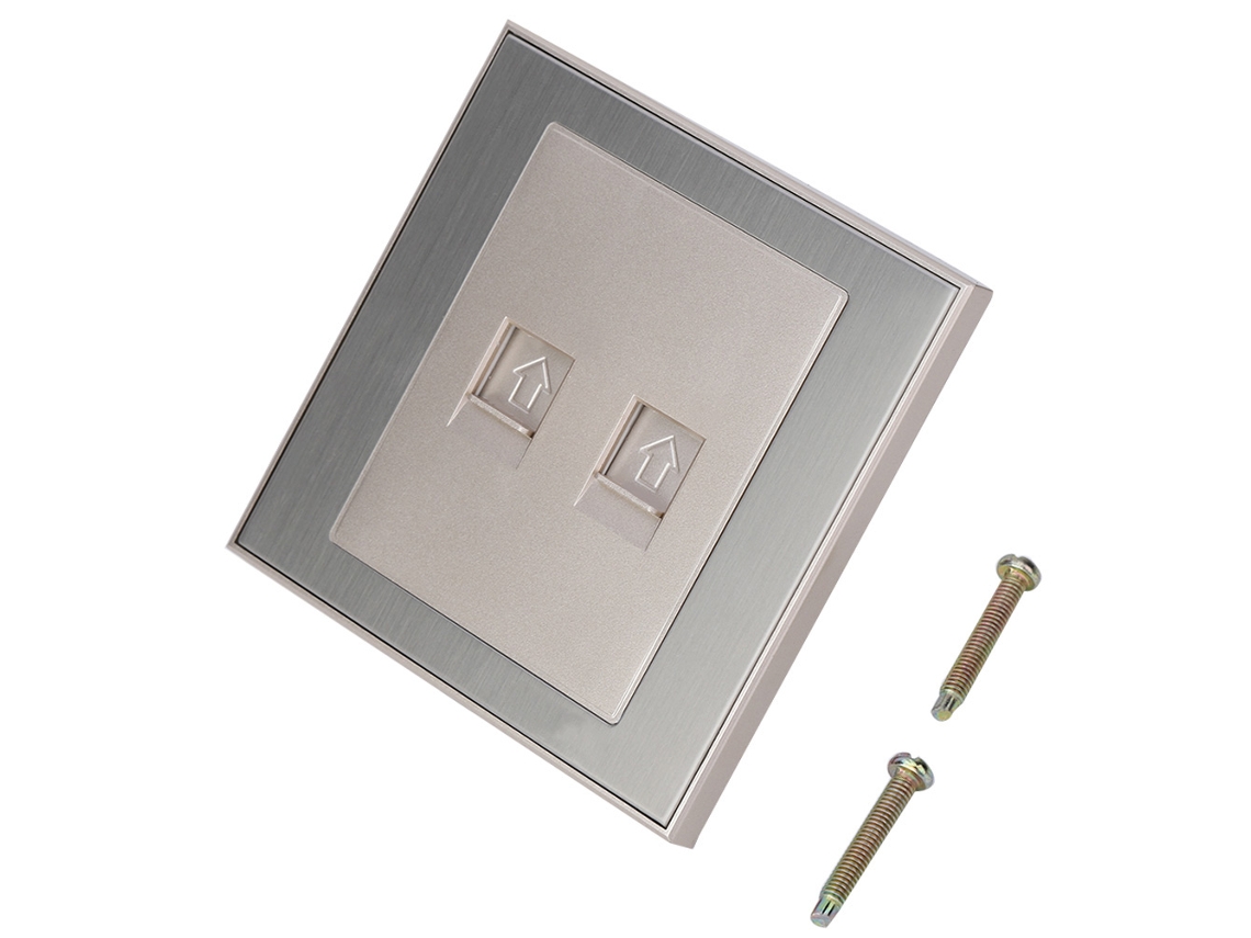 Tomada Com Interruptor Laxiscreed Em Aço Inoxidável Dourado Escovado Para Maior Durabilidade