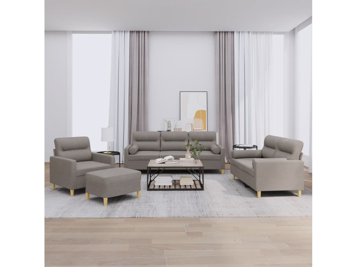 Vidaxl 4 Pcs Conjunto De Sofás Com Almofadas Tecido Cinza-acastanhado