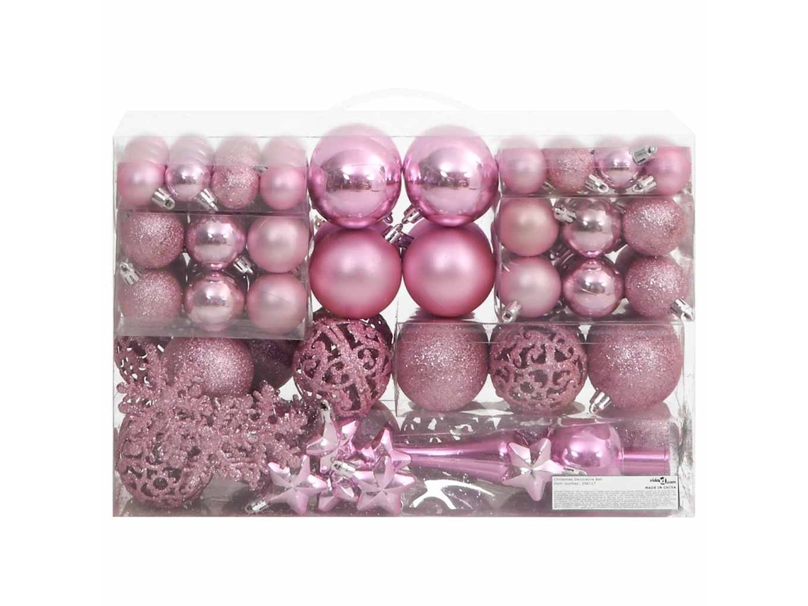 Conjunto 111 de enfeites de Natal poliestireno VIDAXL rosa
