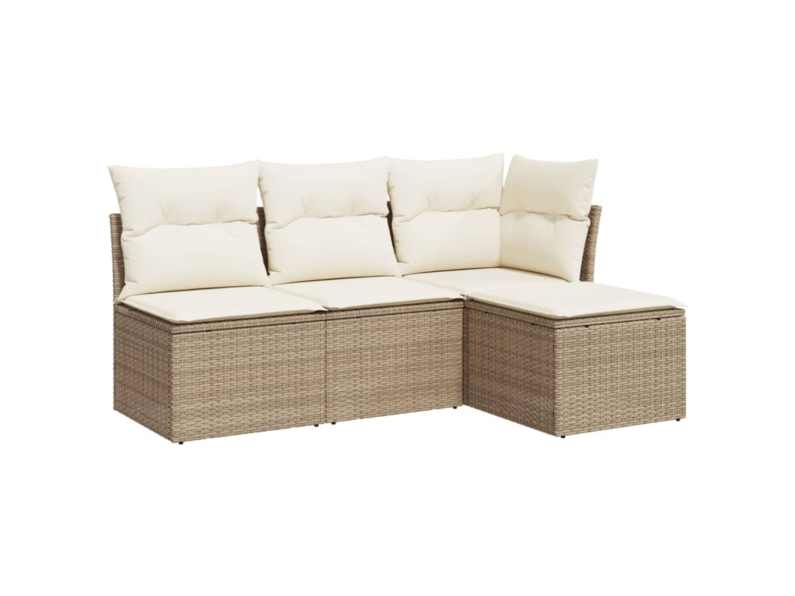 Conjunto de 4 Sofás para Jardim com Almofadões Vime Pe Bege MAISON EXCLUSIVE (4 pcs)