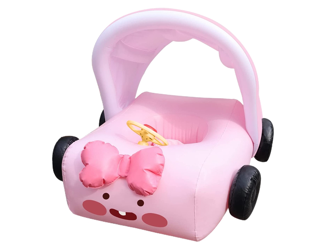 Flutuador Infantil Inflável com Teto Rosa para Piscina Bebê