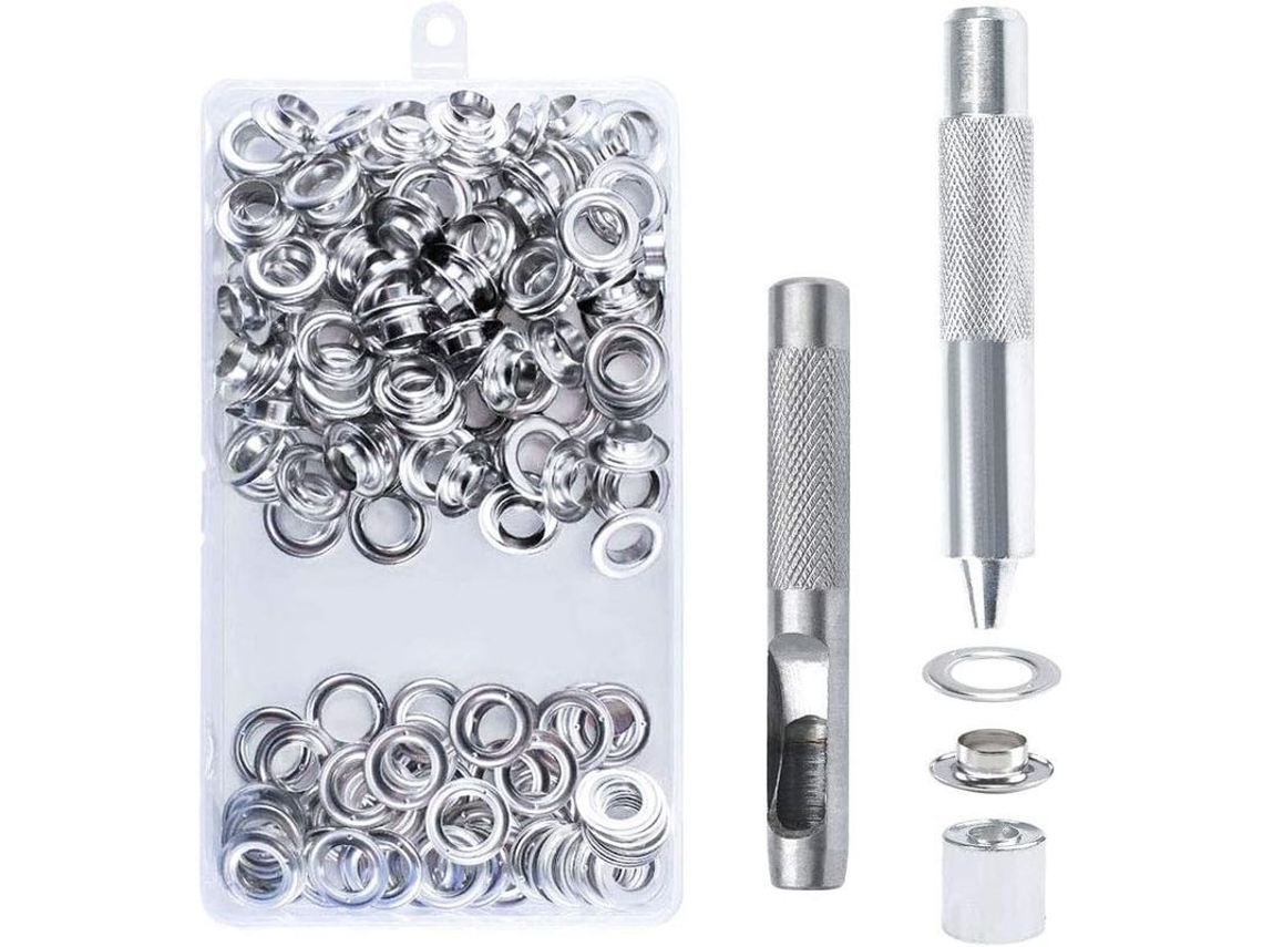 Kit de ojalos de metal de 14mm com ferramentas, para toldos, tendas, lonas, 100 peças | S/MARCA
