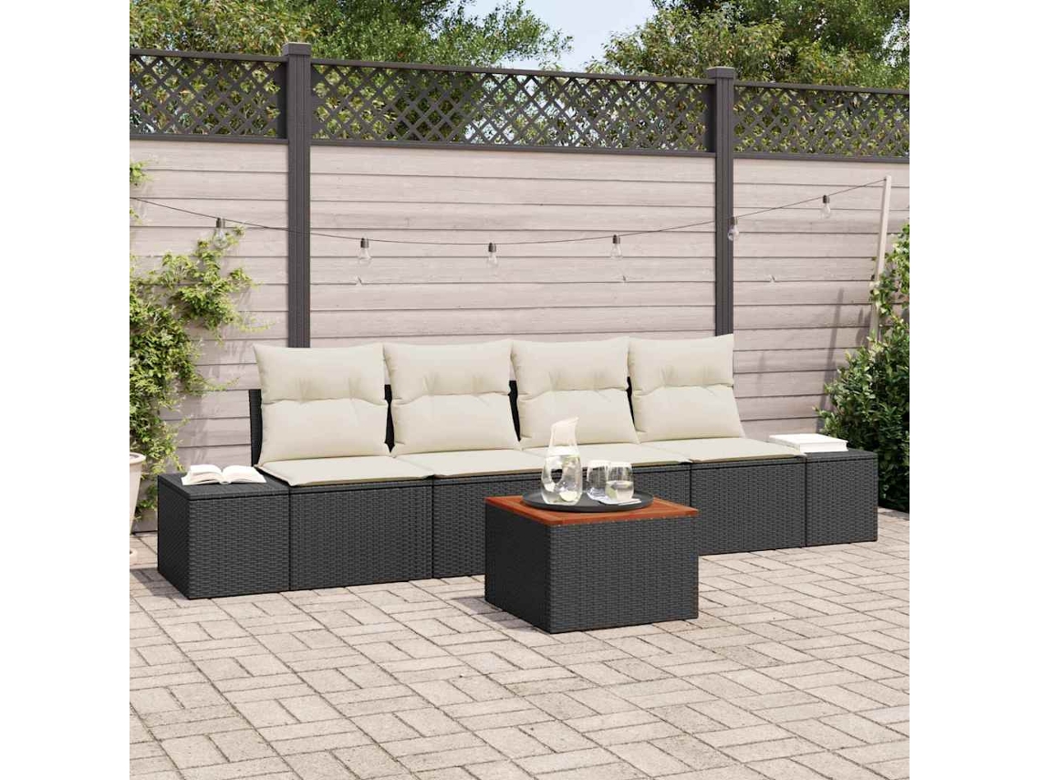 Vidaxl Conjunto De Sofá De Jardim 5 Unid. Preto E Creme Vime Pe