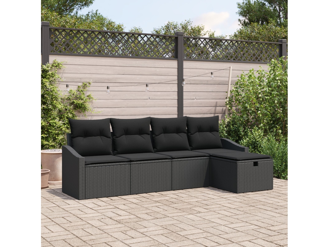 Conjunto De Sofás De Jardim De 5 Peças Com Almofadas Preto Rattan Poly Lovely Home