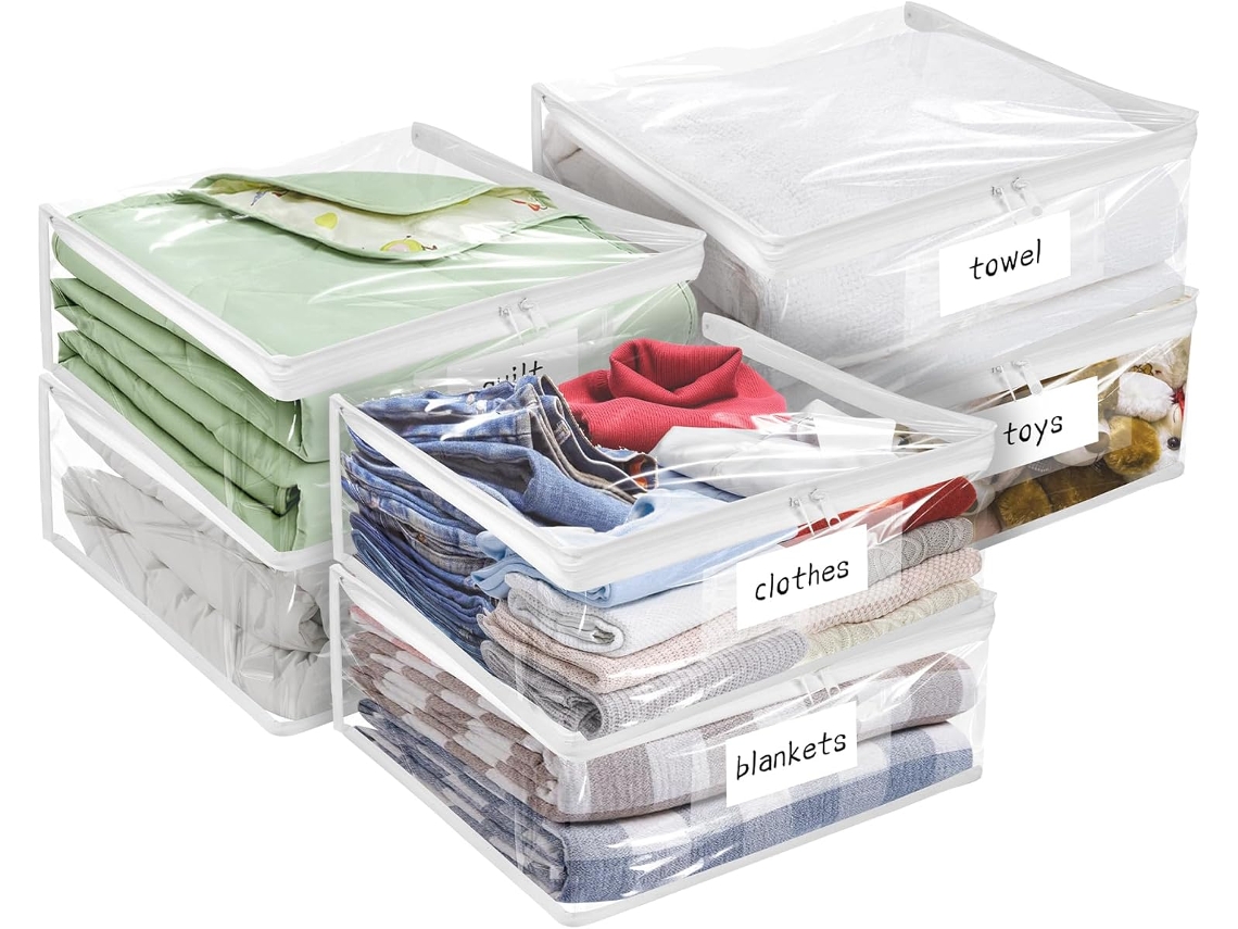 Conjunto De 6 Sacos Organizadores Transparentes Com Zíper, Em Pvc Resistente, Para Roupas, Cama, Cobertores E Organização, 40x35x10cm