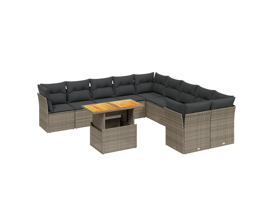 Conjunto de 11 Sofás de Jardim com Almofadões Vime Pe Cinzento MAISON EXCLUSIVE