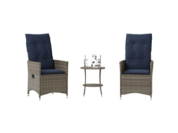 Vidaxl Conjunto Bistro De 3 Peças Com Almofadas Em Rattan Sintético Cinza