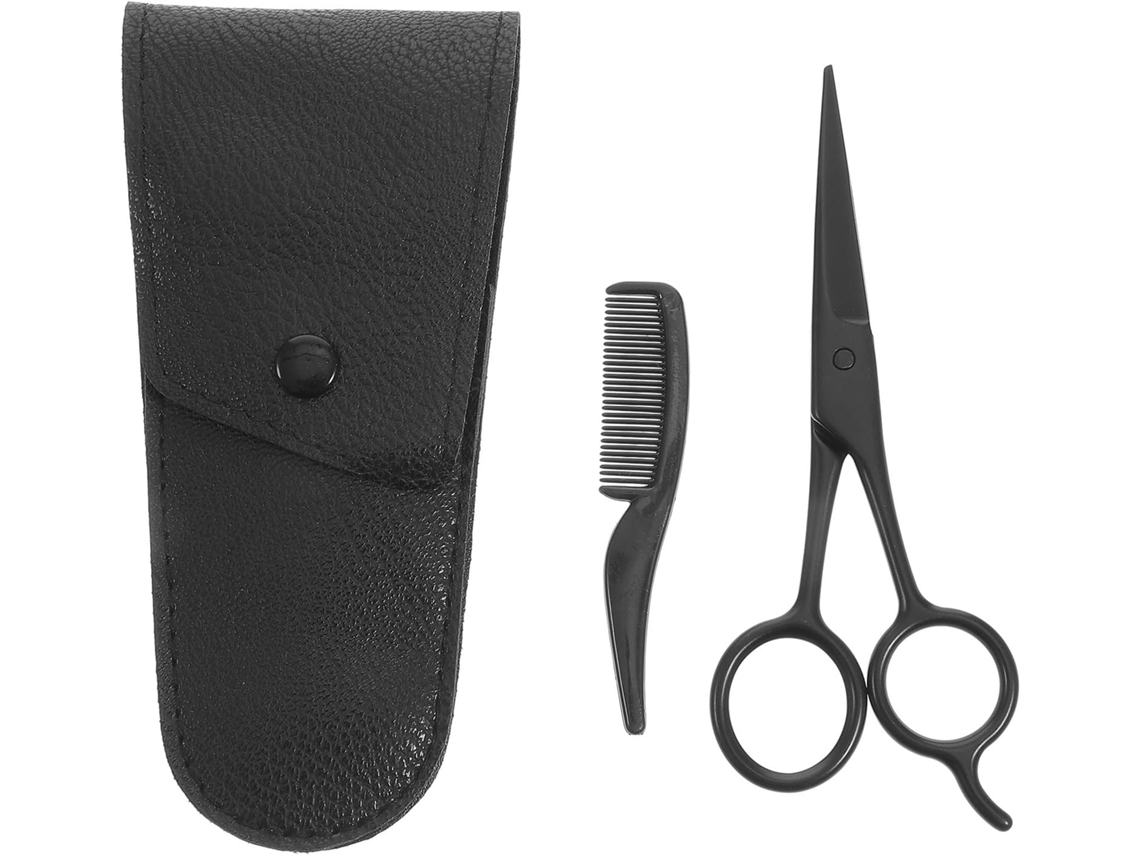 Tesoura Para Bigode Em Aço Inoxidável, Estajo de Armazenamento En Couro Pu, Para Corte.