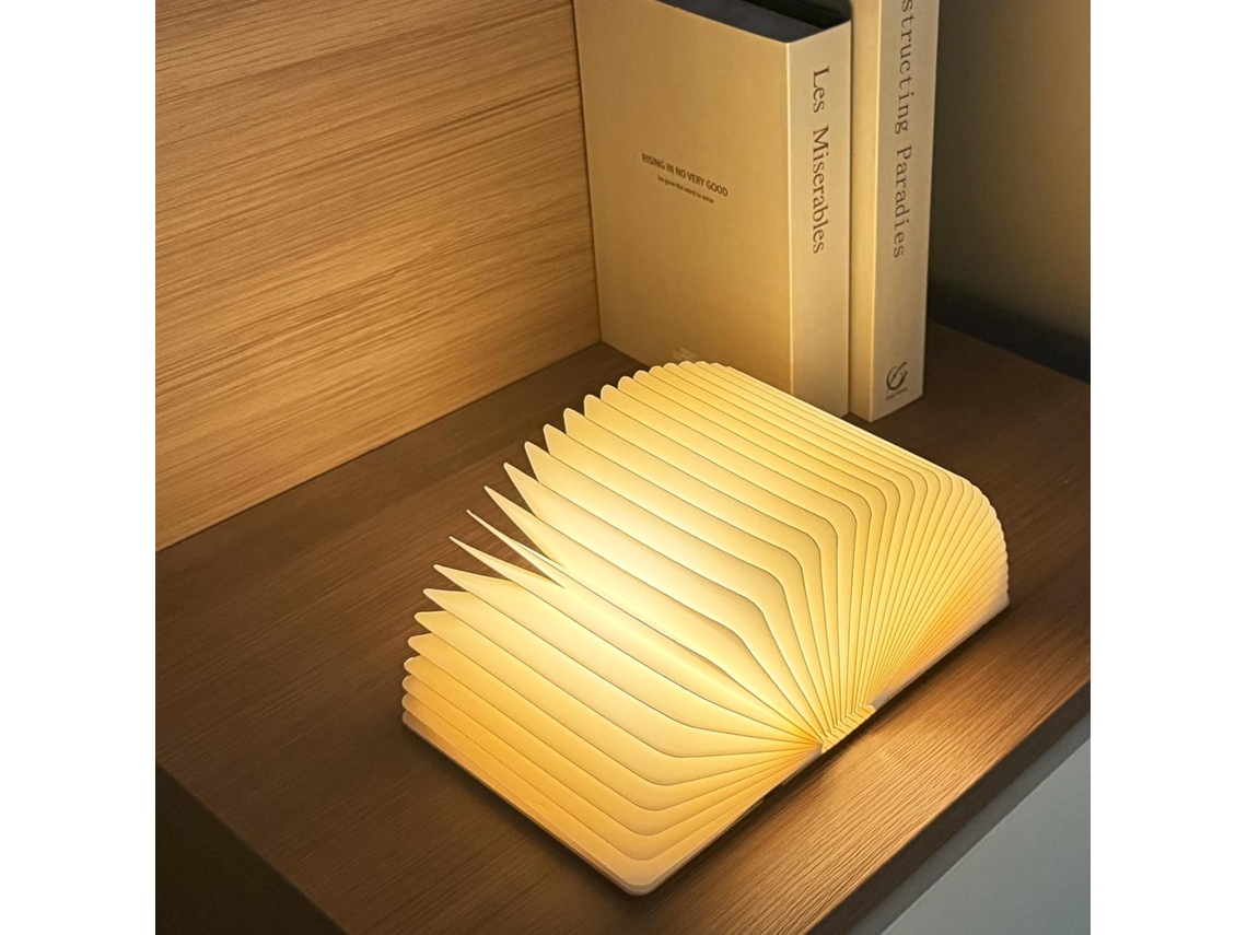 Luminária De Leitura Madeira, Dobrável 3 Cores Com Luz Amarela E Led