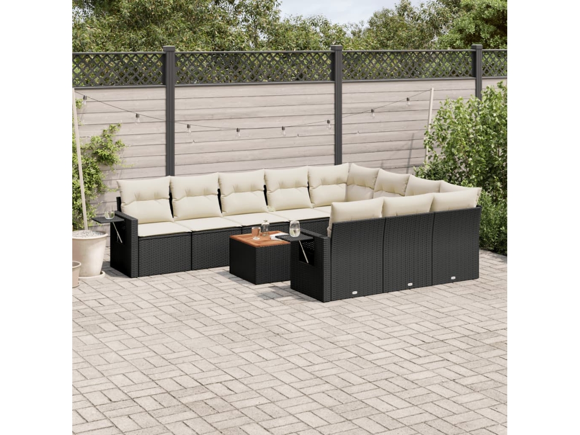 Vidaxl 11 Pcs Conjunto Sofás De Jardim C/ Almofadões Vime Pe Preto