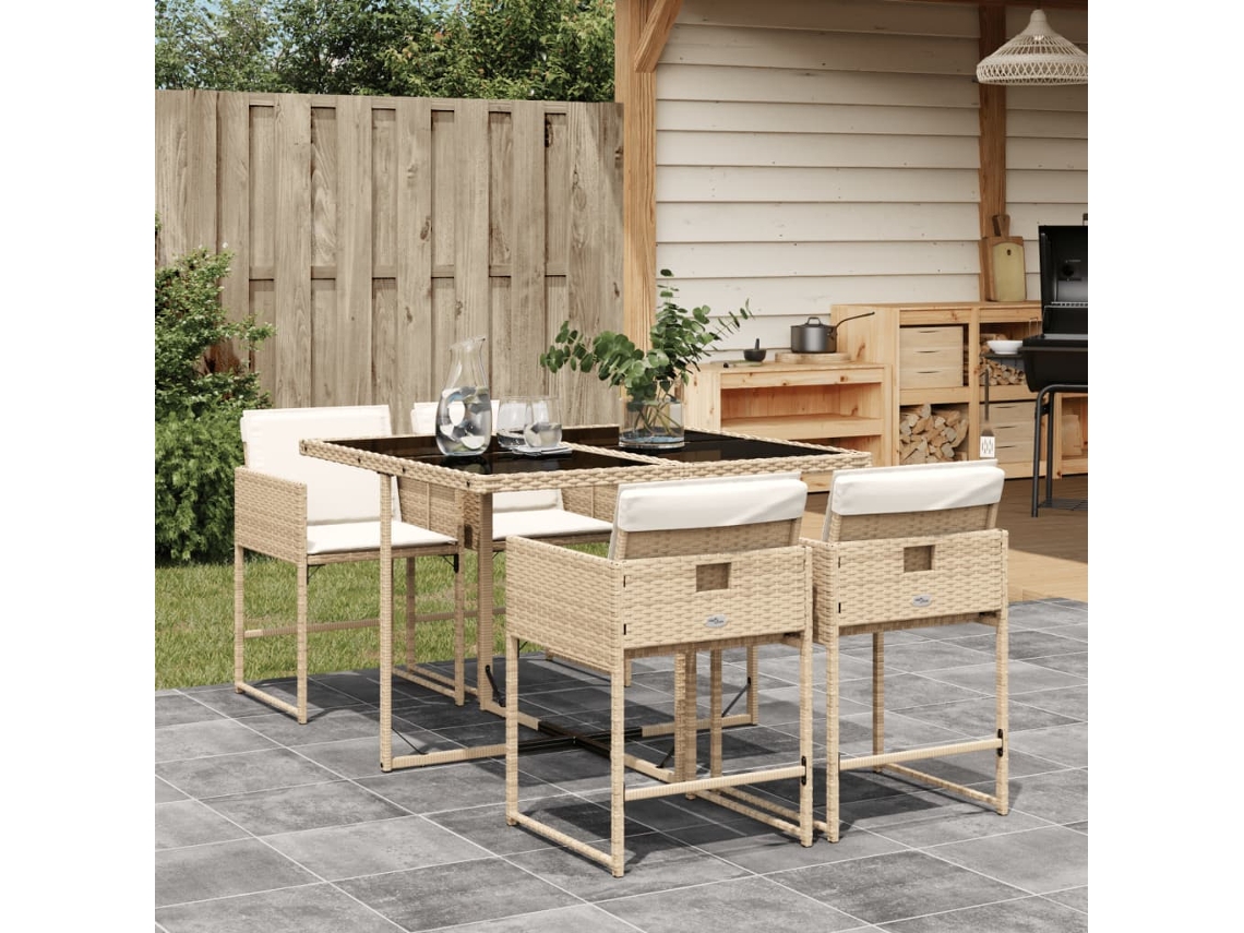 5 Pcs Conjunto De Jantar P/ Jardim Com Almofadões Vime Pe Bege Dkd Home Decor