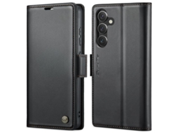 Capa Para Samsung Galaxy A55 Borboleta Fivela Litchi Textura De Telefone De Couro Rfid Antirroubo Preta