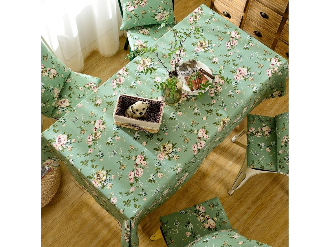 Toalha De Mesa De Algodão Com Estampa Floral E Design Moderno, Lavável Em Casa