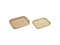 Jogo De Bandejas Dkd Home Decor Castanho Rotim (51.5 X 36 X 7.5 Cm) (44.5 X 31.5 X 6 Cm) (2 Pcs)
