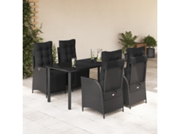 Vidaxl 5 Pcs Conjunto De Jantar P/ Jardim C/ Almofadões Vime Pe Preto