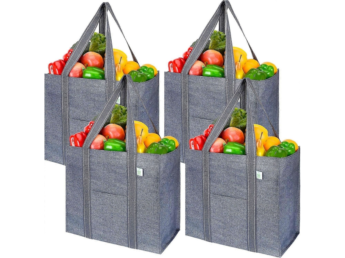 4 Sacolas Reutilizáveis Com Fundo Rígido E Alças