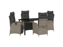 Conjunto 5 Conjunto De Jantar Para Jardim Vidaxl Cinzento Vime Pe (140 X 70 X 73 Cm)