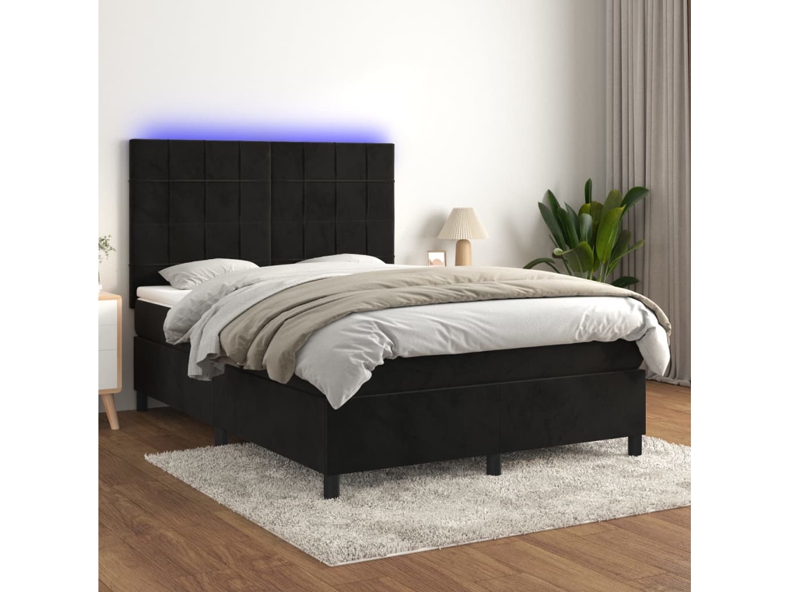 Vidaxl Cama Box Spring C/ Colchão/led 140x200 Cm Veludo Preto