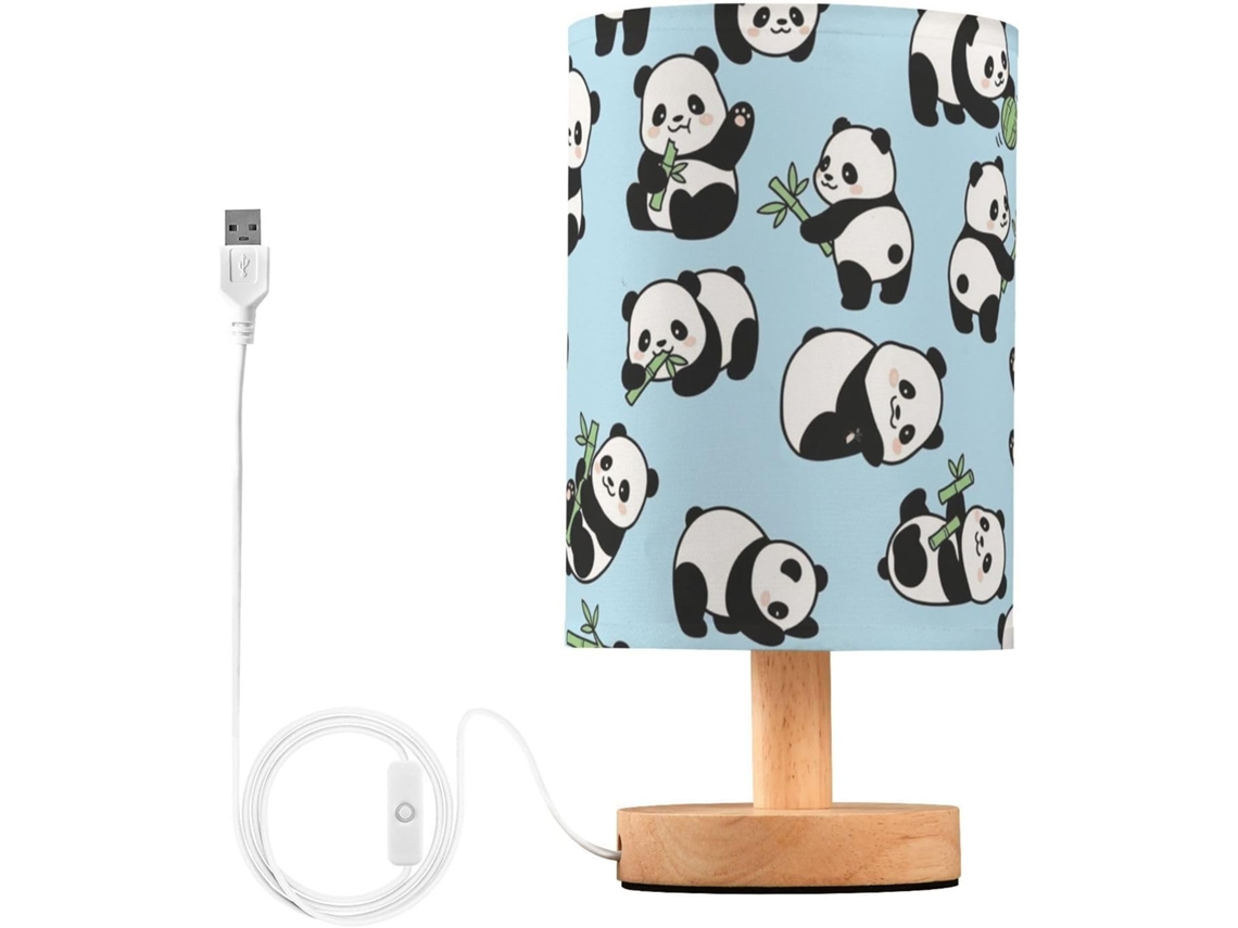 Abajur De Cabeceira Mnsruu Com Estampa Panda E Bambu, Luminária De Mesa Led, Cúpula De Tecido, Luminária Pequena Para