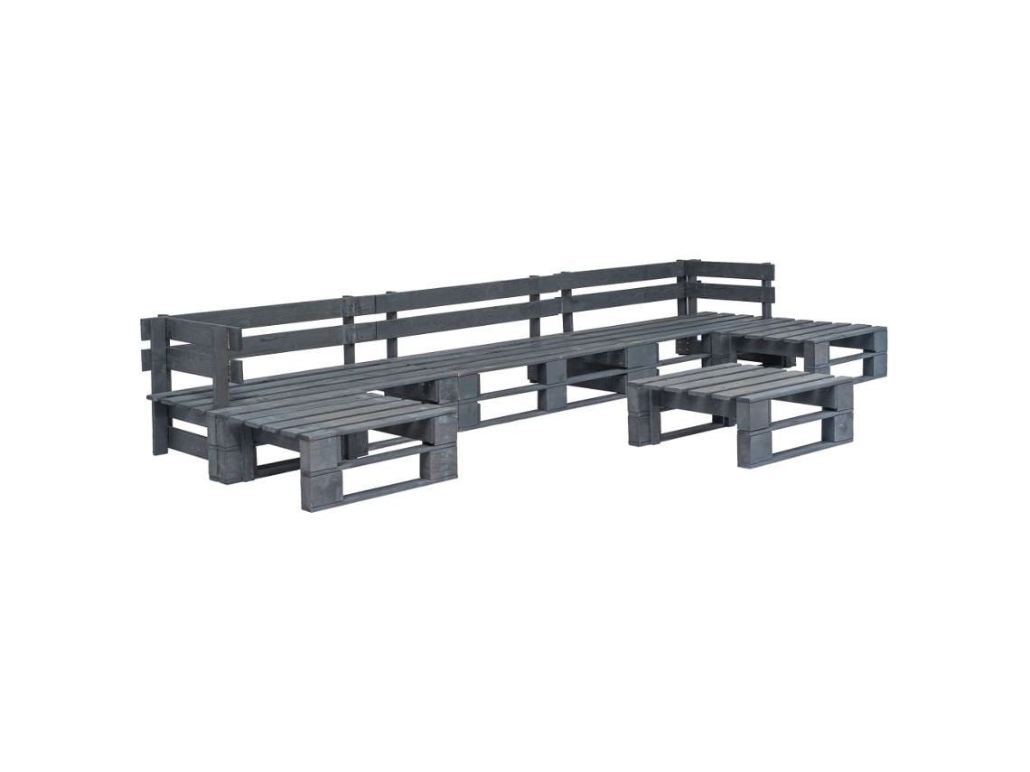 Vidaxl 6 Pcs Conjunto Lounge De Jardim Paletes Madeira Cinzento
