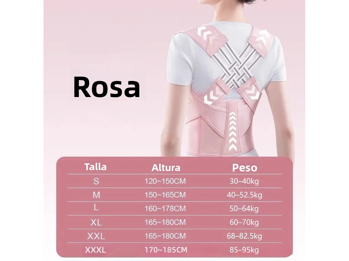 (rosa P) Corretor Postural Ajustável Com Suporte Lombar E Para As Costas