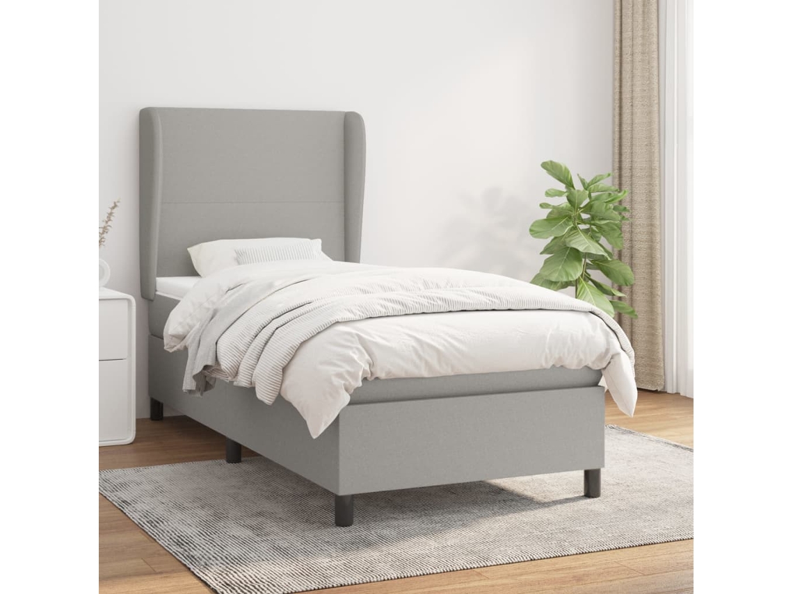 Vidaxl Cama Com Molas/colchão 90x200 Cm Tecido Cinza-claro