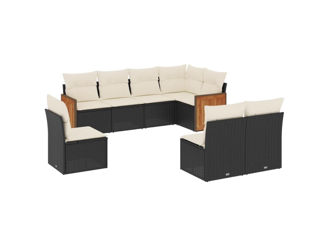 Conjunto de 8 Sofás de Jardim com Almofadões Vime Pe Preto MAISON EXCLUSIVE (8 pcs)