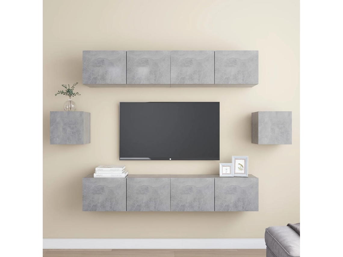 Vidaxl 6 Pcs Conjunto Móveis De Tv Derivados Madeira Cinzento Cimento