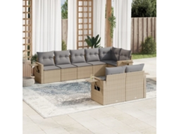 Vidaxl 8 Pcs Conjunto De Sofás P/ Jardim Com Almofadões Vime Pe Bege
