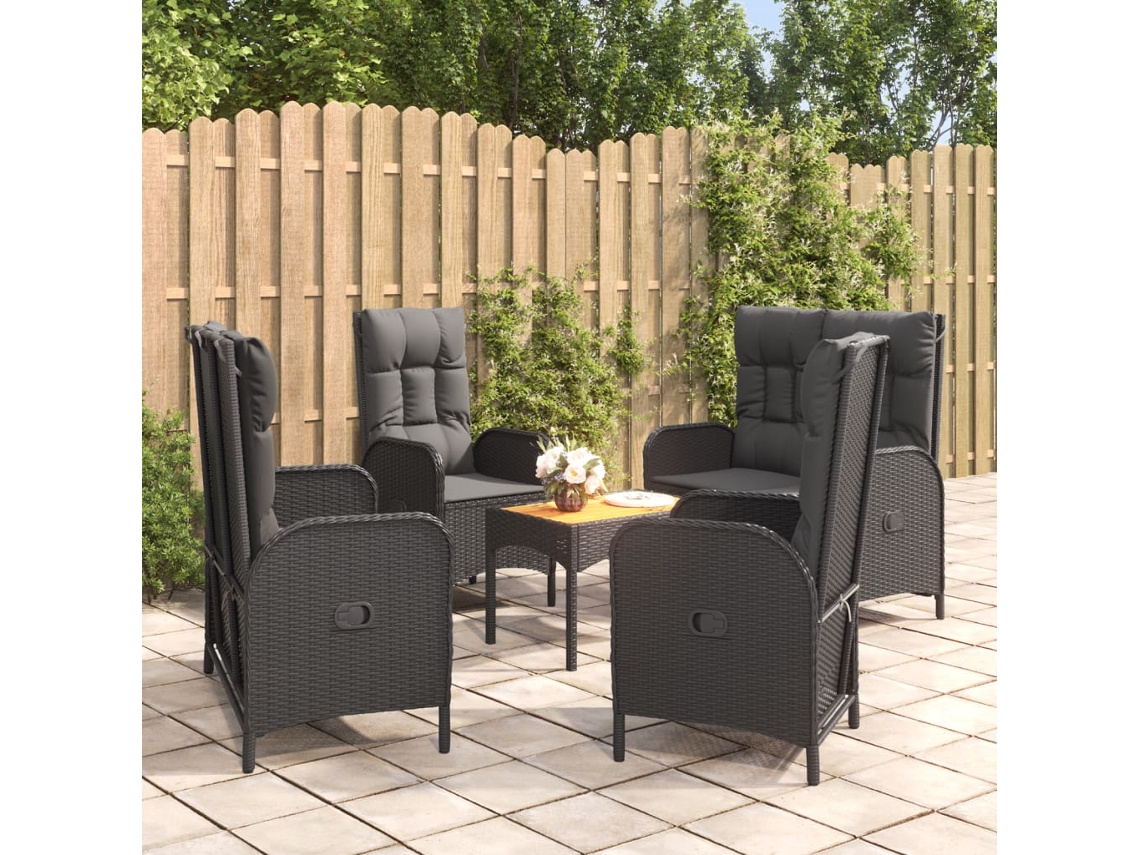 5 Pcs Conjunto De Jantar P/ Jardim C/ Almofadões Vime Pe Preto Dkd Home Decor