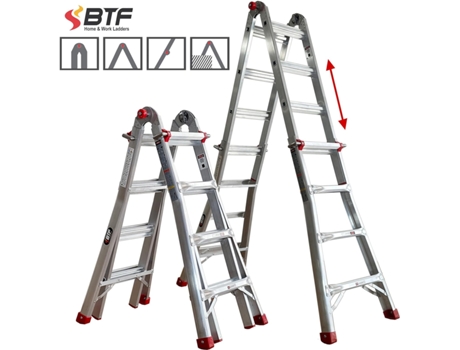 Escada Telescópica Multiposições de Alumínio BTF Degraus 4X4 Extensíveis Até 4 Metros