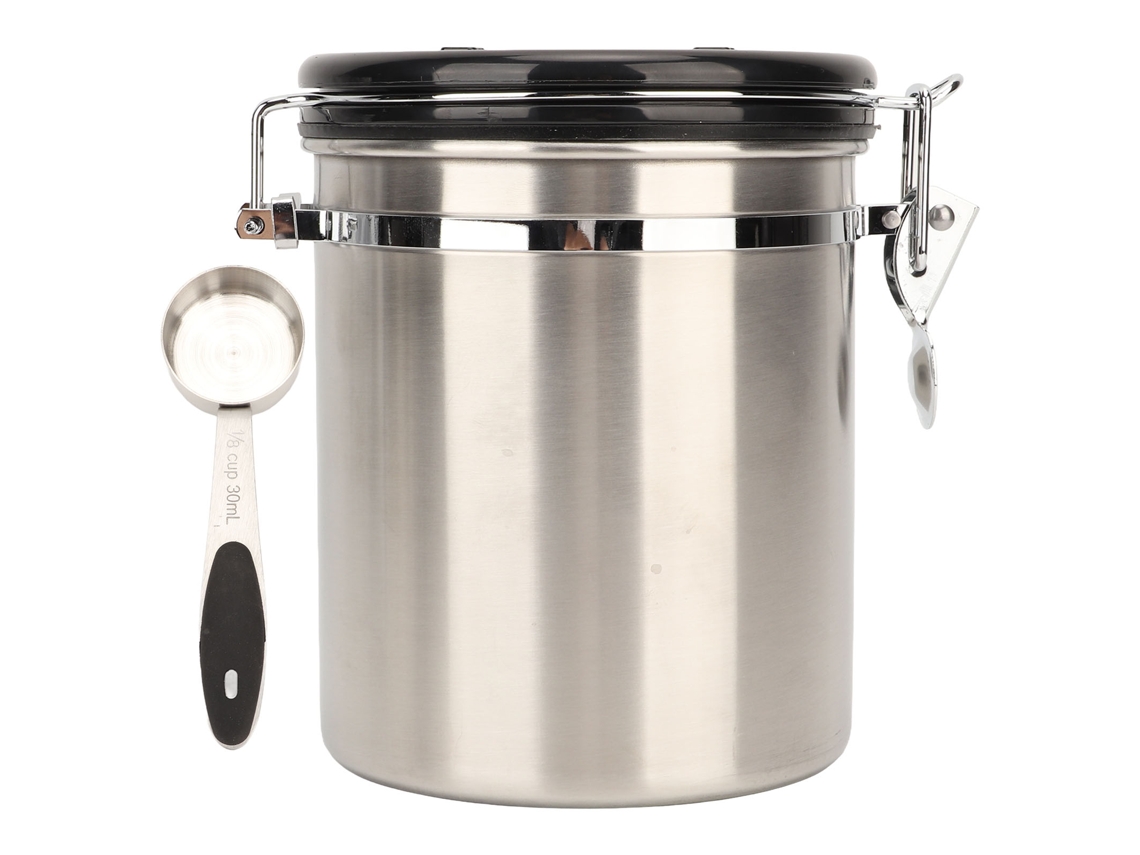 Lata Hermética de Aço Inoxidável para Grãos de Café com Válvula e Colher 1.8l S/MARCA