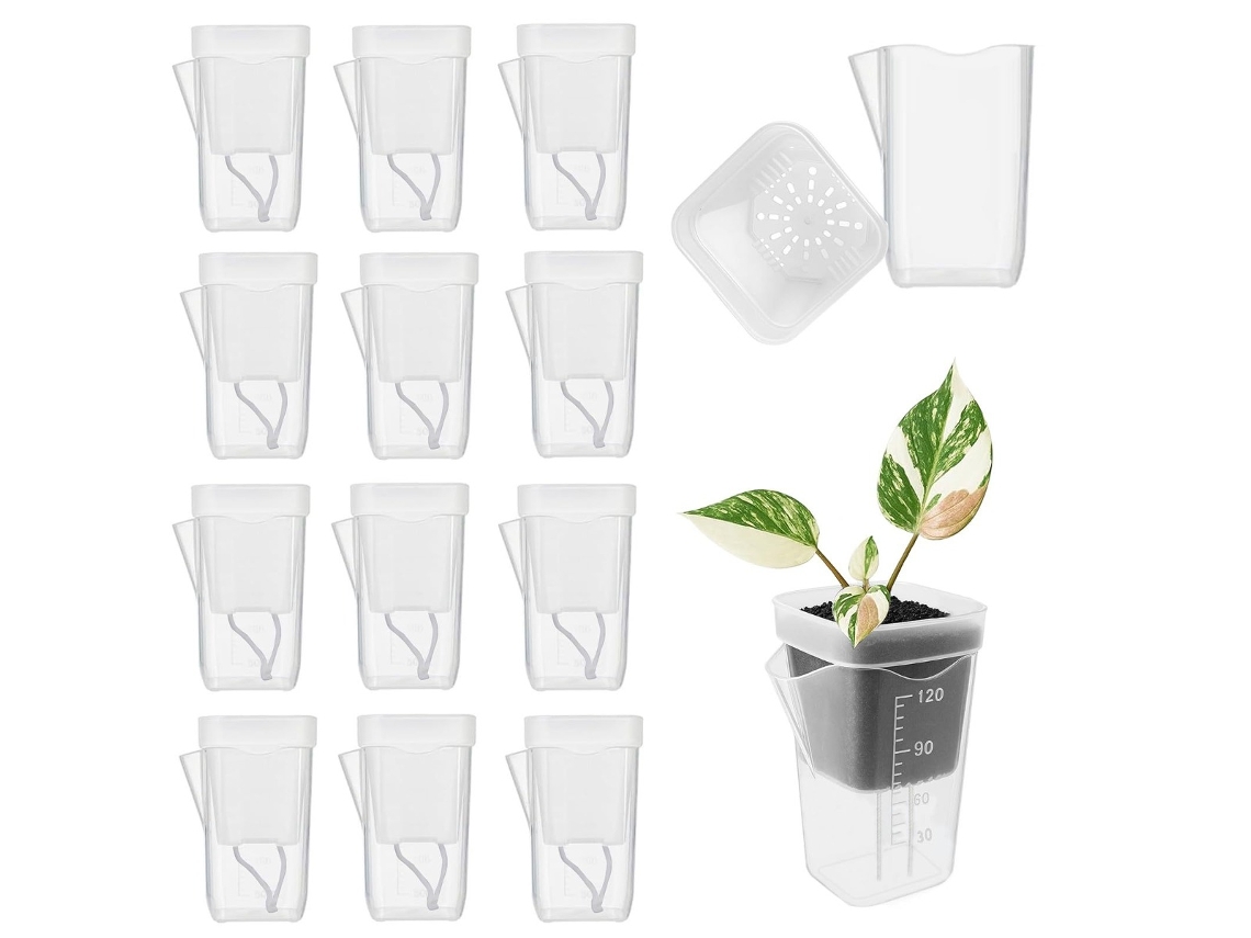Conjunto de 12 Vasos para Sementes com Etiqueta Plantas, Bandejas Transparentes em Abs Propagação Rápida e Viveiro Pequeno Porte. AQUAFORGE