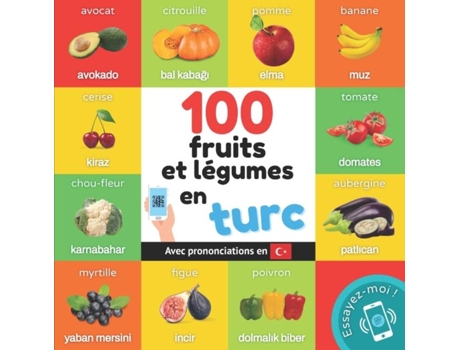 Livro 100 fruits et legumes en turc de Yukismart (Francês)