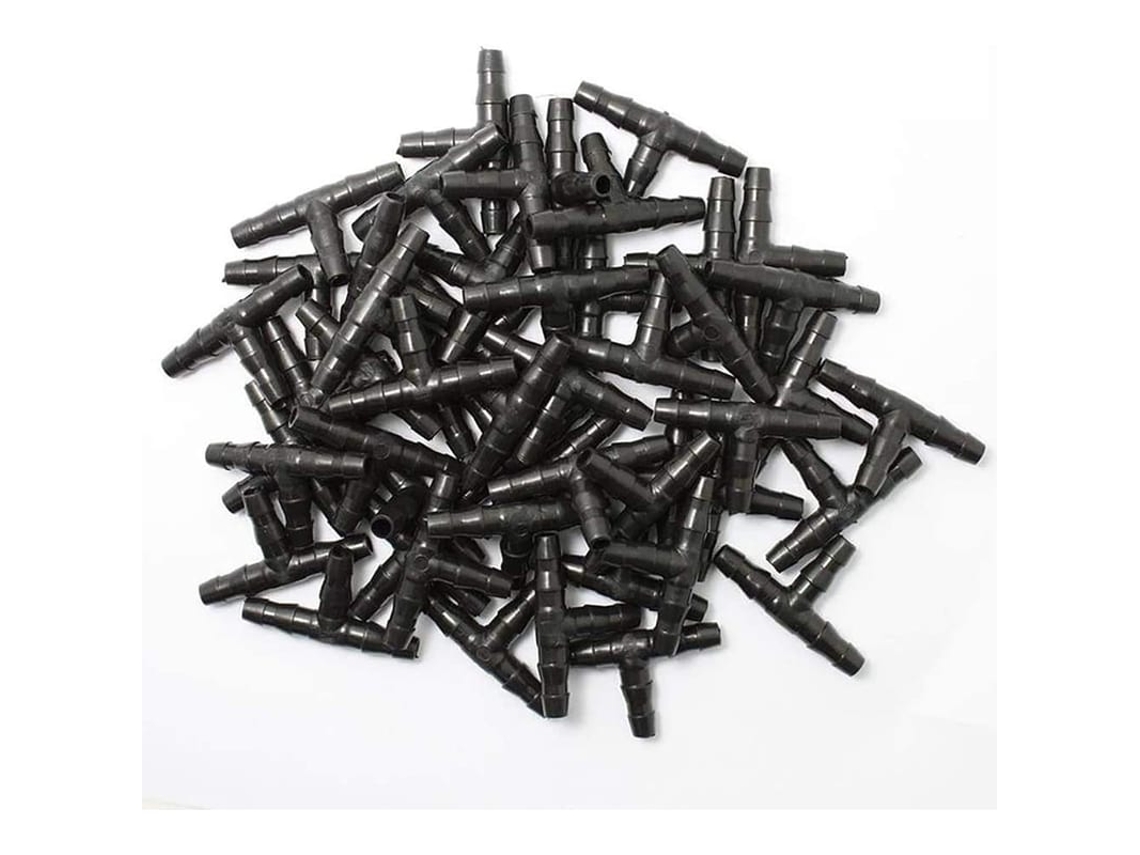 100 Conectores Barbados T Para Irrigação Drip, Ajusta Mangueira 4/7mm Jardim Sistema De Rega