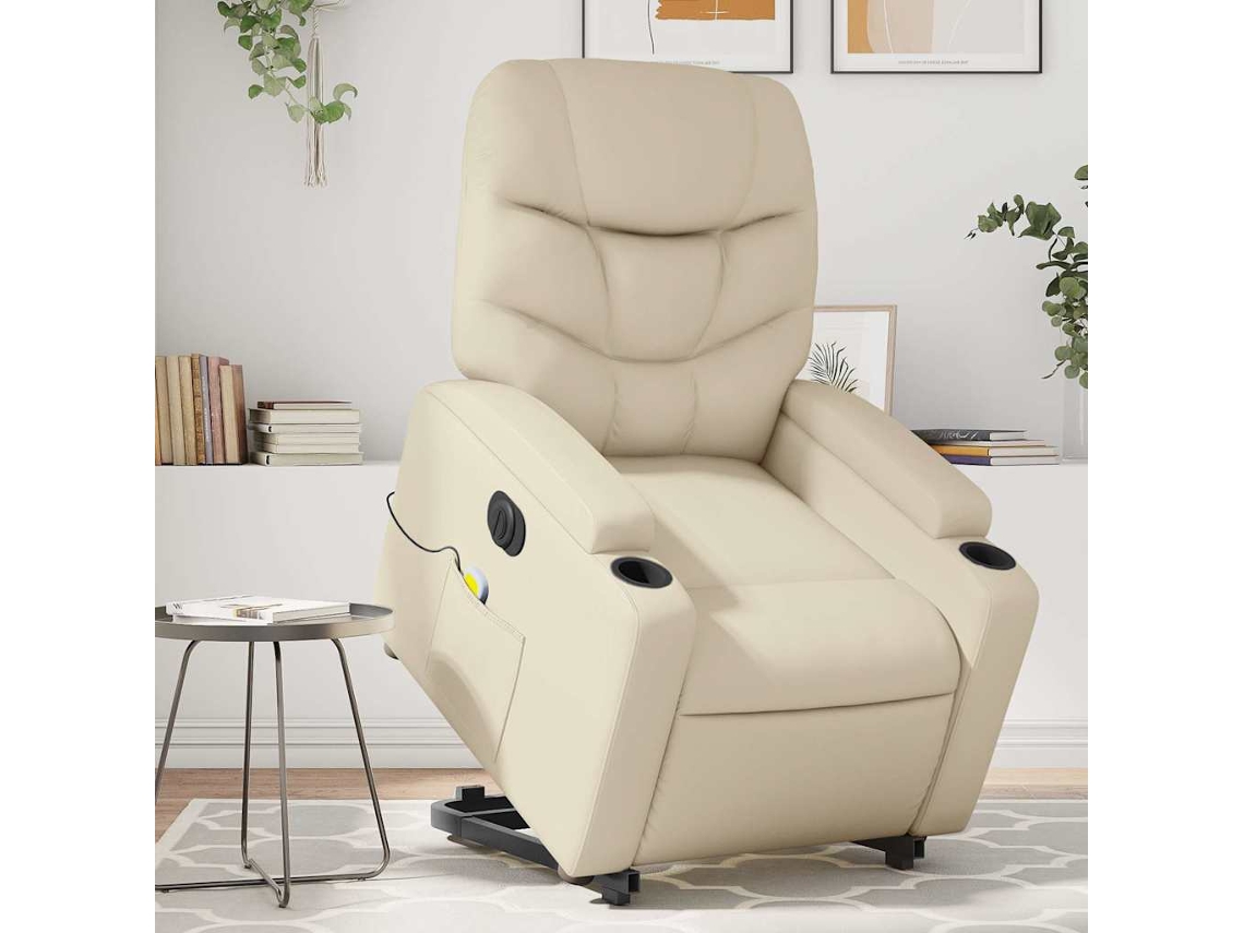 Vidaxl Poltrona Reclinável Elevatória Elétrica Couro Artificial Creme