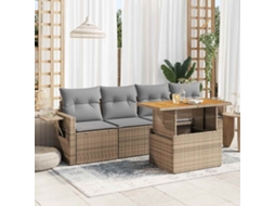 Vidaxl 5 Pcs Conjunto De Sofás P/ Jardim Com Almofadões Vime Pe Bege