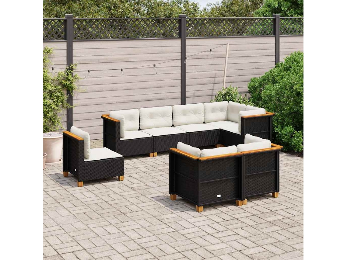 Vidaxl 8 Pcs Conjunto Sofás De Jardim Com Almofadões Vime Pe Preto
