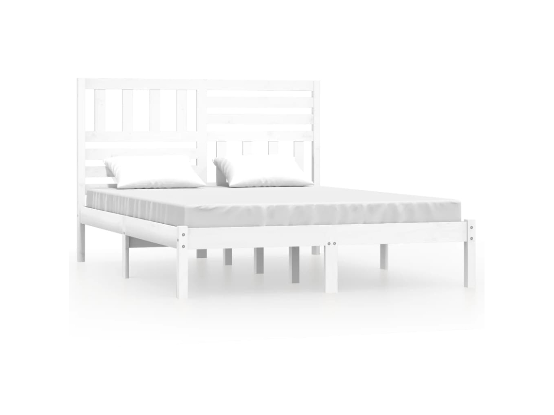 Estrutura de Cama 160x200 cm Madeira de Pinho Maciça Branco MAISON EXCLUSIVE