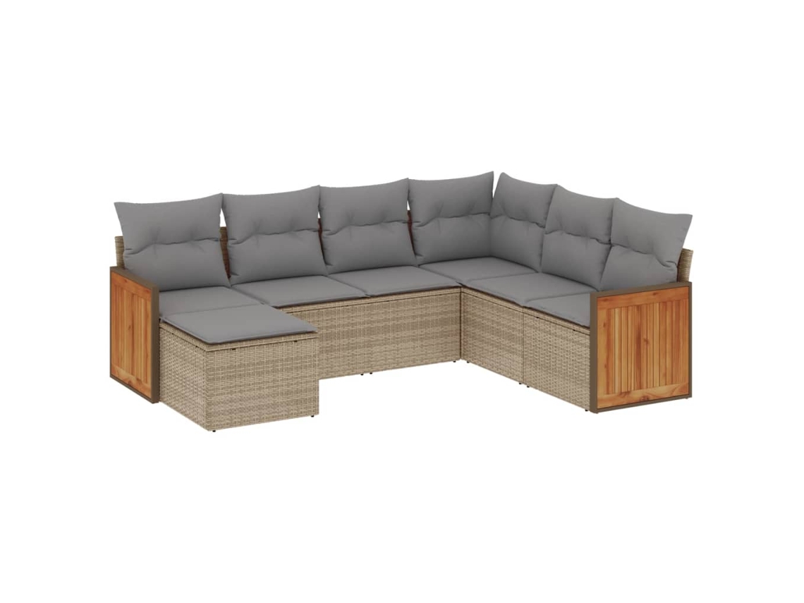 Conjunto de 7 sofás para jardim com almofadões Vime Pe Bege MAISON EXCLUSIVE (7 peças)