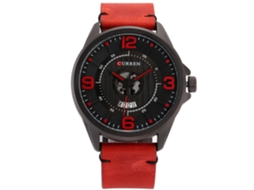 Relógio de pulso masculino em liga metálica com mostrador redondo e movimento analógico de quartzo (preto/vermelho)
