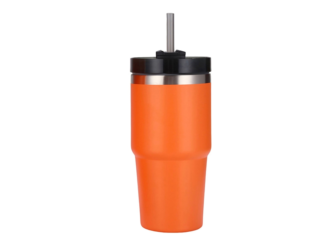 Caneca Isolante a Vácuo de Aço Inoxidável com Canudo 20oz Laranja para Carro Mantém Quente e Frio | S/MARCA