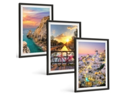 Galeria De Pinturas Murais Paisagens Costeiras, Pôr Do Sol Moldura Preta Fotos Para O Escritório Espelharte (3 Piezas De 40x60 Cm)