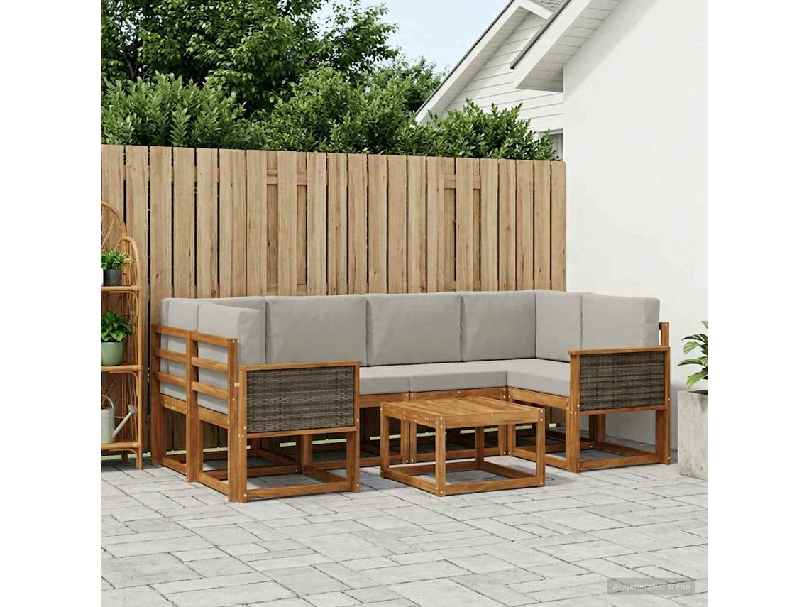 Vidaxl Conjunto De Sofás Para Exterior 5 Pcs Natural E Cinzento-claro