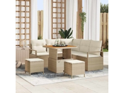 Vidaxl Conjunto De Sofá De Jardim Com Almofada 8 Pcs Bege Vime Pe