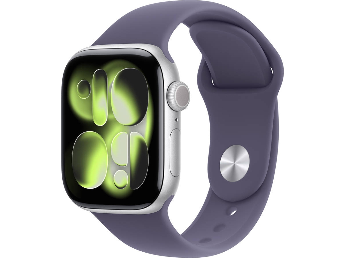 APPLE Watch Series 11 GPS + Cellular 42 mm Prateado Alumínio com Bracelete Desportiva Roxo Névoa (Tamanho M/L)