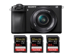 A6700 + 16 50mm F/3.5 5.6 Oss + 3 Sandisk 64gb Uhs ii 300mb/s + Ebook “20 Dicas para Fotos Que Impressionam” SONY