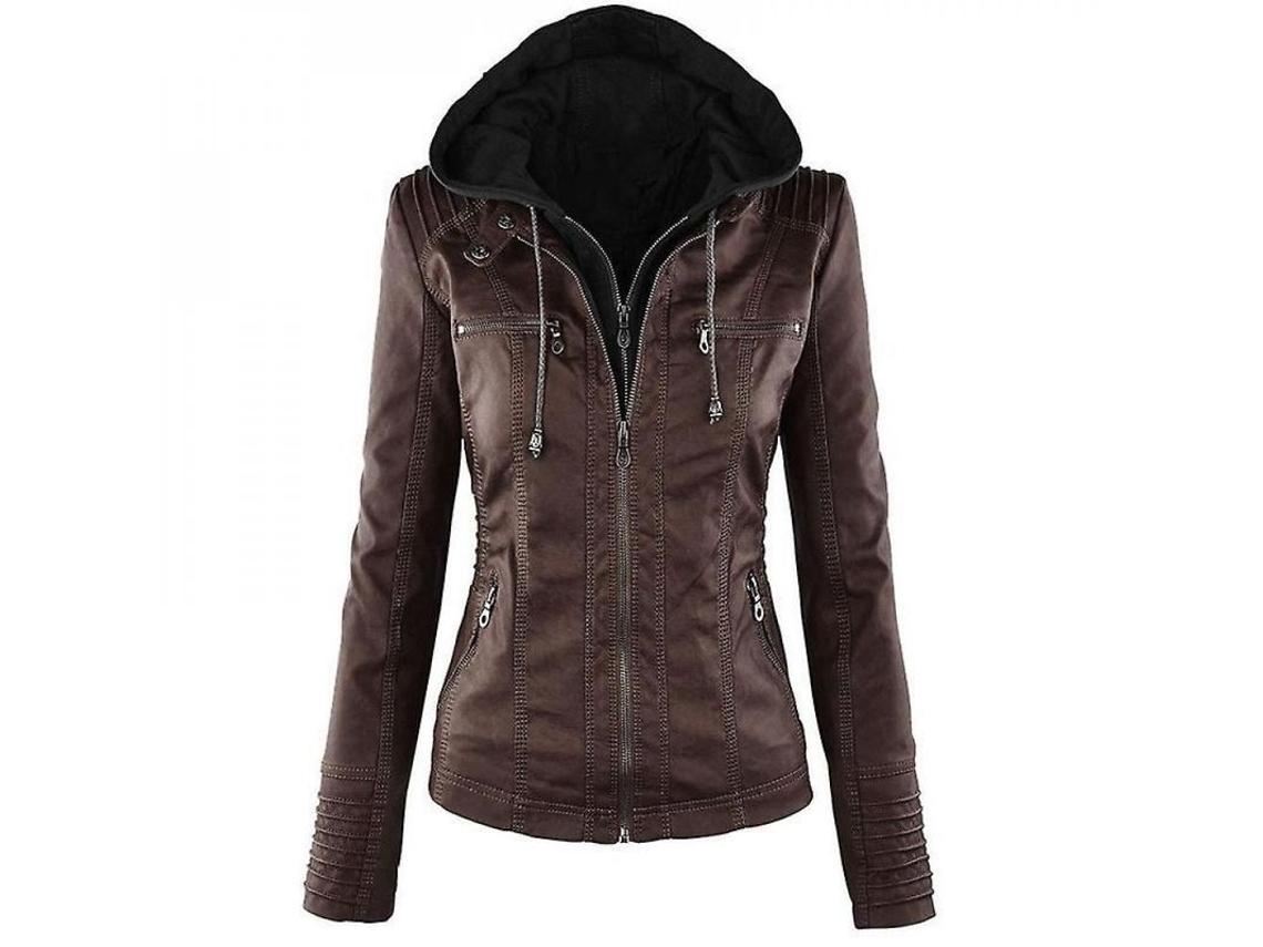 2026 chaqueta de Cuero Pu para Mujer Biker Moto Chaqueta Corta Blazer Plus Size Wrh S Café
