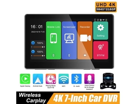 Carplay Android Rádio Automático 7 Tela de Toque Sem Fio Carro Estéreo Bluetooth Multimídia Player com Gps/Chamada Mãos-Livres/Música QINGQUE